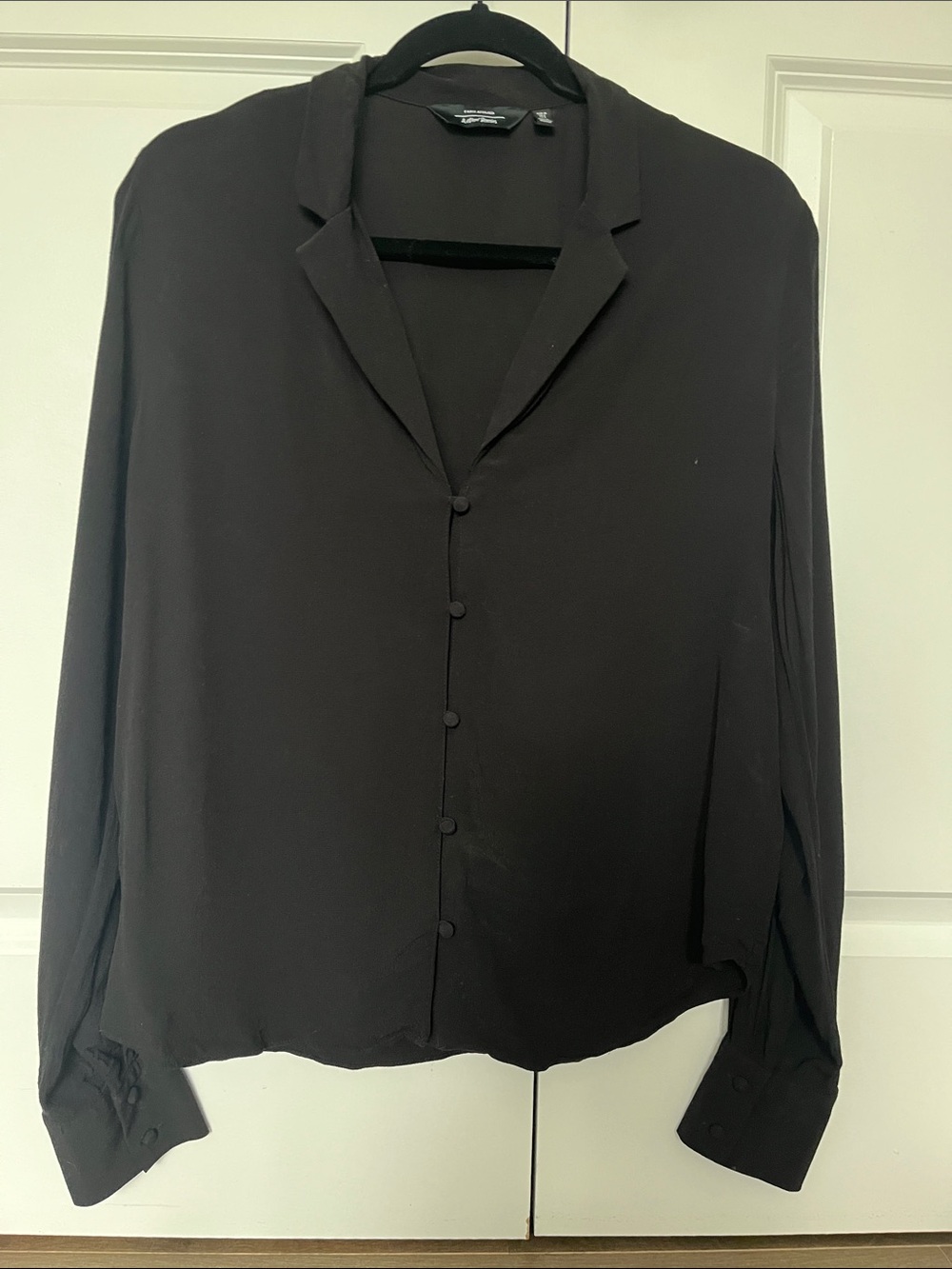 & Other Stories Black Notch-Collar Button-down Blouse Career Casual Minimalist - Picture 2 of 5